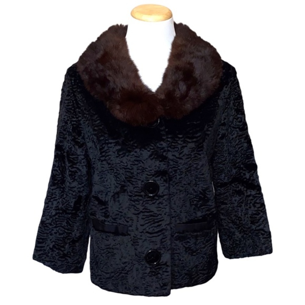 Vintage Faux Persian Lamb Fur Trimmed Cropped Jacket S